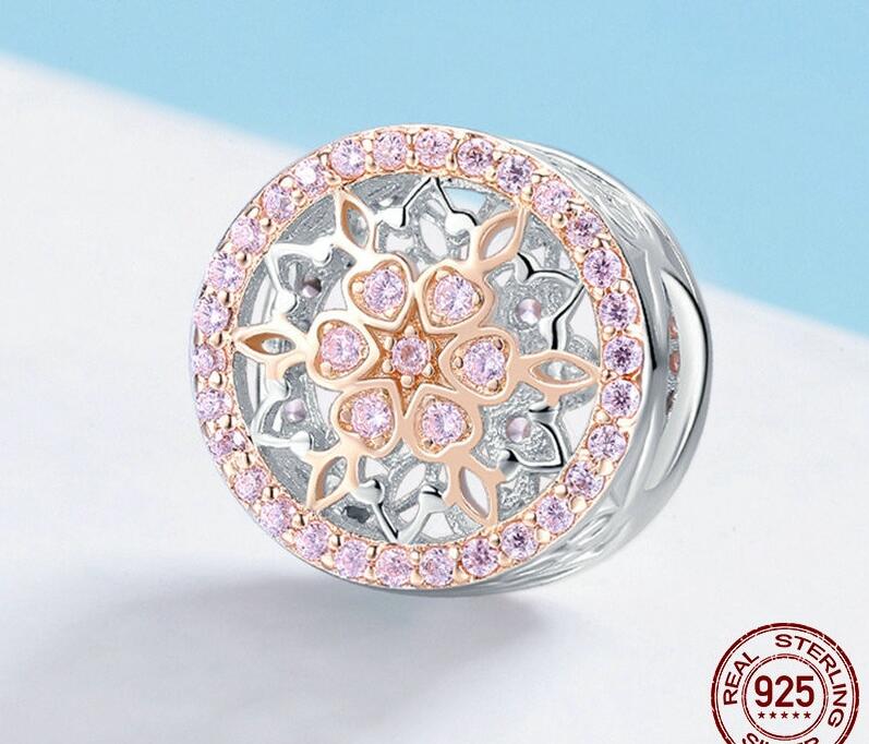 Genuine 925 Sterling Silver Blooming Buds Clear Cubic Zircon Beads Charms fit Bracelets DIY Jewelry Making