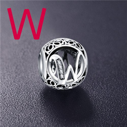 Real Sterling Silver Vintage Clear Letter Bead Charms Fit