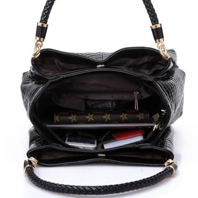 PU crocodile-pattern shoulder tote bag