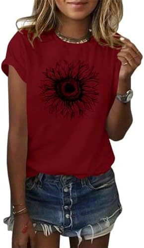 Women's T-Shirt Short Sleeve Sunflower Pattern Loose Summer Top S M L