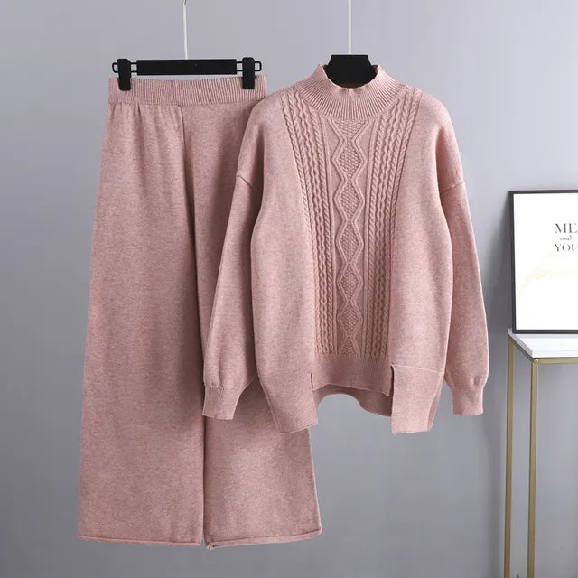 Angora-style wide-leg sweater and pants set