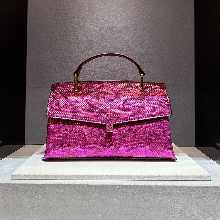 snake print PU top-handle tote bag