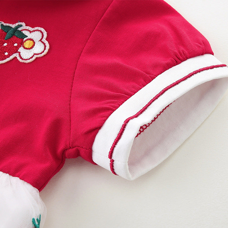 Baby Girl Strawberry Princess Dress 1-3 Years Summer Dress for Toddlers Charming Tulle Skirt