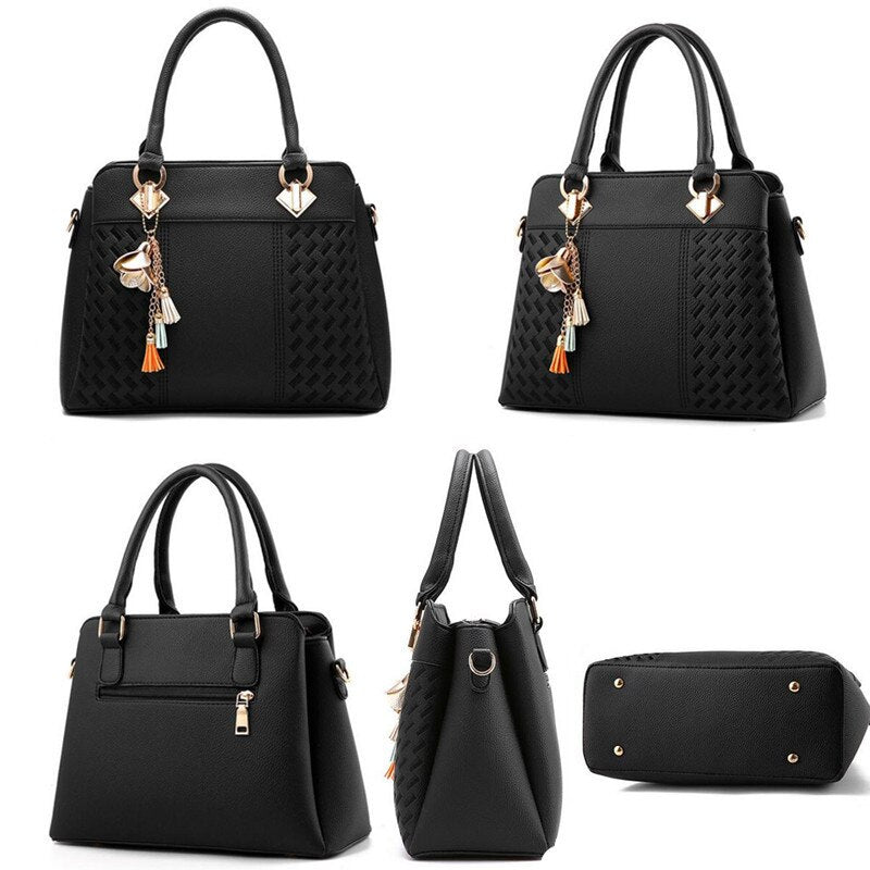 large PU tote with tassel detail