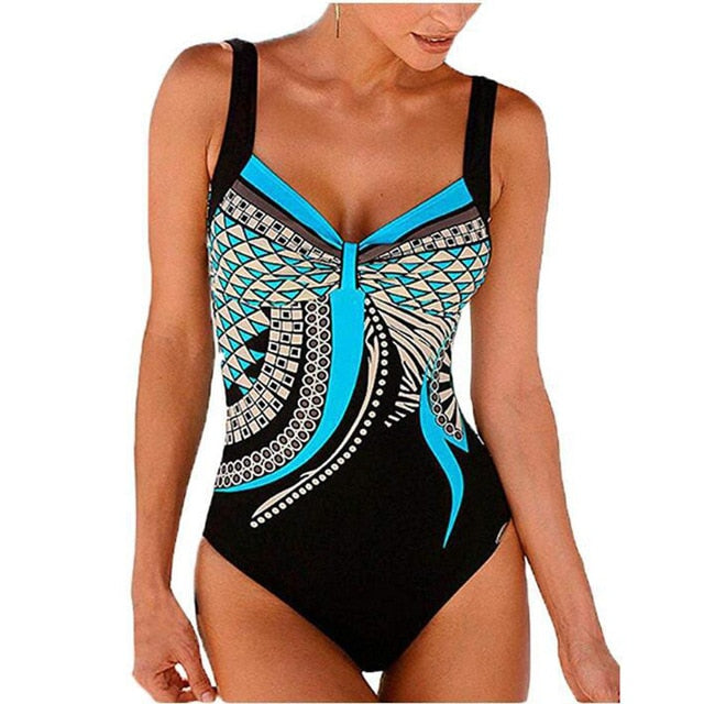 Swimwear Women One Piece Swimsuit Push Up Vintage Retro Bathing Suits Swimming Suit for Beach Wear Plus Size S-2XL