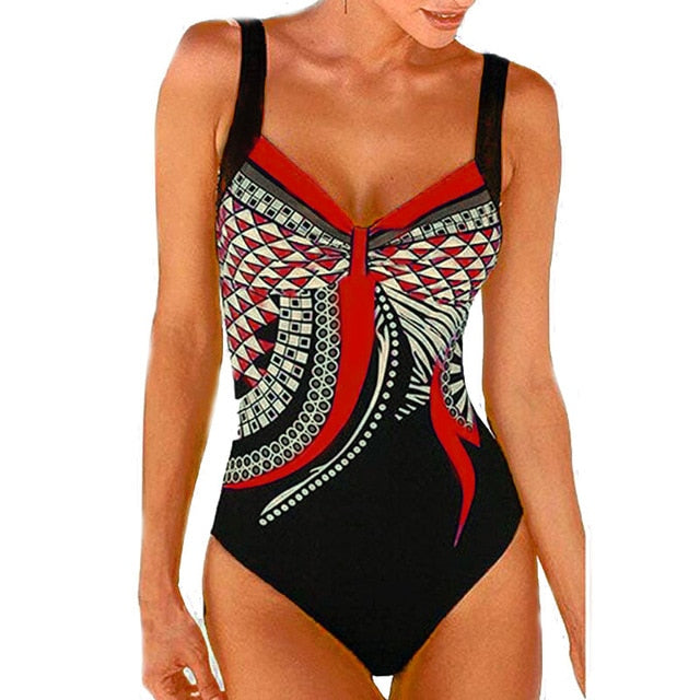 Swimwear Women One Piece Swimsuit Push Up Vintage Retro Bathing Suits Swimming Suit for Beach Wear Plus Size S-2XL