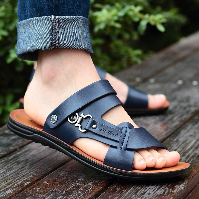 Men's New Summer Open-toed Sandals Fashion Trend Beach Shoes Slippers Leather