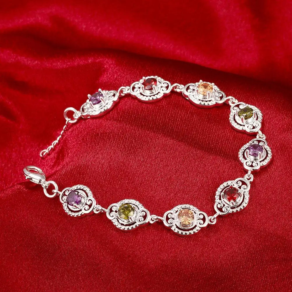 Pretty Colorful Multi Colors Bracelets 925 Sterling Silver With Extender Woman Lady Bracelet Bangle Jewelry Top Sell