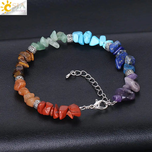 7 Chakra Reiki Women Bracelets Chain Link Lobster Clasp Healing Balance Natural Chip Stone