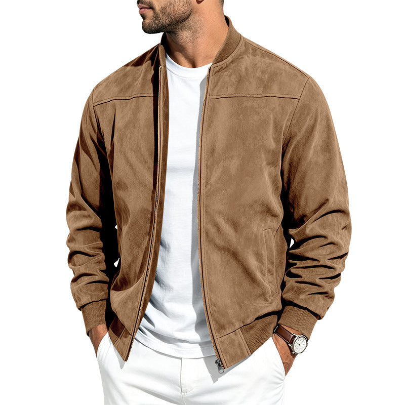 Suede Long-sleeve Zip-up Jacket