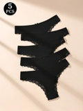 Lot 5 strings dentelle coton noir