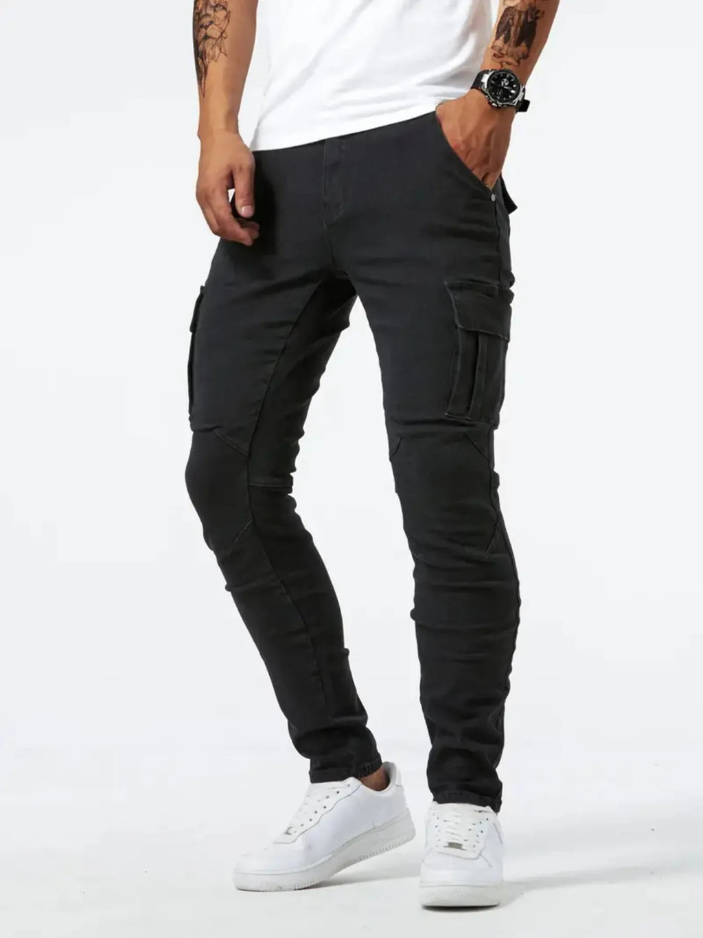 Men's plus size skinny cargo jeans