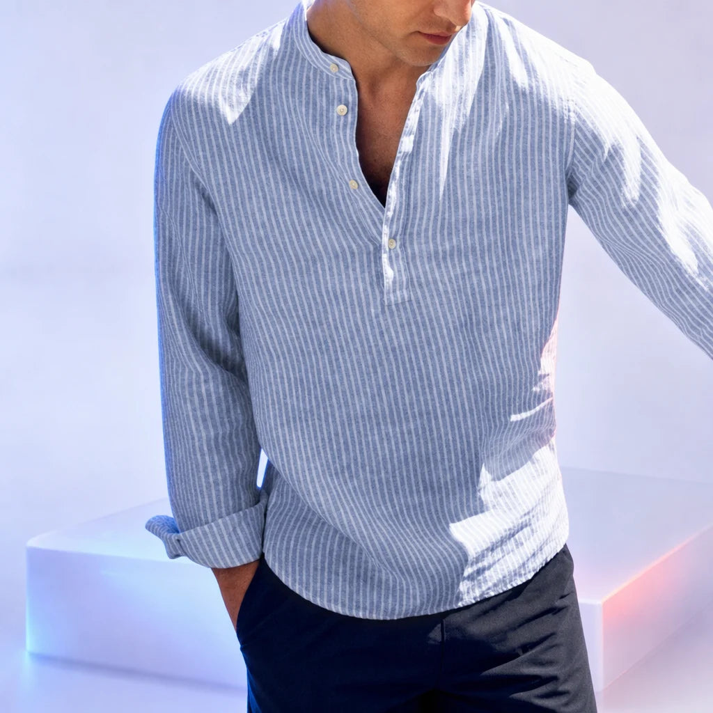 Camisa masculina azul listrada