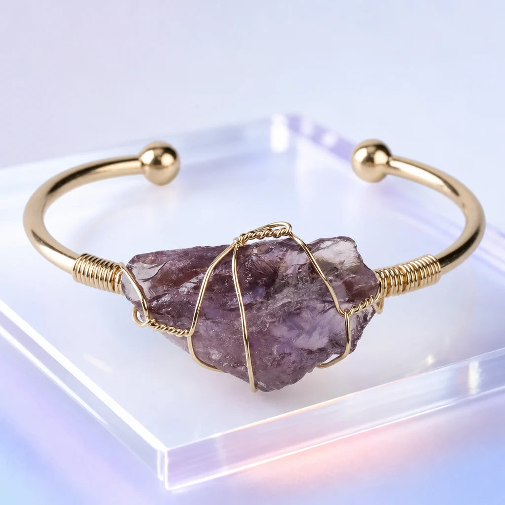 Bracelet manchette pierre violette